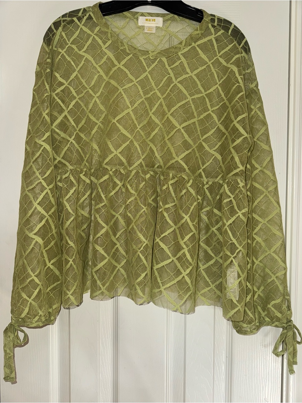 Maeve Anthropologie Green Sheer Overlay  Top